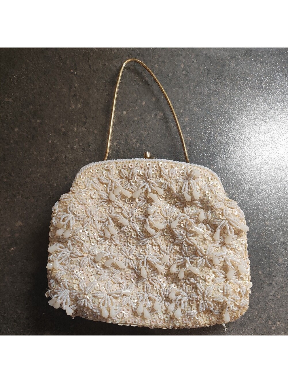 Vintage Handbag Clutch By Walborg Made in Hong Kong Ivory beaded Chain